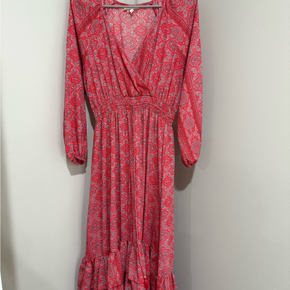 Elegant Red Patterned Women's Dress